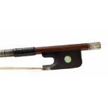 Silver mounted violoncello bow stamped Francois Lotte, the stick round, the ebony frog inlaid with