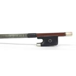 French nickel mounted violin bow stamped Chanot & Chardon, Paris, the stick round, the ebony frog