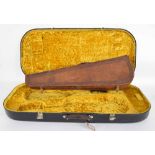Oblong double viola/violin case with plush lined fitted interior; also a tooled leather violin