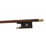 French nickel mounted violin bow stamped La Pierre á Paris, the stick octagonal, the ebony frog