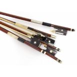 Small quantity of silver mounted and nickel mounted violin bows