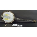 Five string closed back banjo stamped ...Edwards..., to the side of the neck heel, with 27" scale