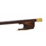 Interesting old French baroque bow, unstamped, the stick round, the stained fruitwood frog plain and