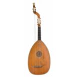 Interesting lute guitar, stamped W. Dyoer to the back of the sickle head, the bowl back of eleven