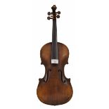 Early 20th century violin labelled Stradivarius, 14 1/16", 35.70cm, two bows