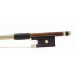 Silver mounted violin bow stamped F. Vial á Monaco, the stick round, the ebony frog inlaid with