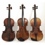 Three old full size violins (3)