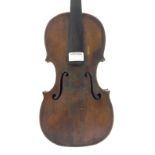 Interesting violin stamped Duke below the button, circa 1840, the one piece back of faint medium