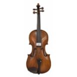 Interesting mid 19th century violin labelled Nicolaus Amati, 13 7/8", 35.20cm, bow