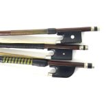 Three interesting old nickel mounted unstamped violin bows (3)