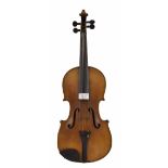 Late 19th century German violin labelled Stradivarius, 14 1/4", 36.20cm, two bows