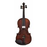 French Compagnon three-quarter size violin, 13", 33cm, bow
