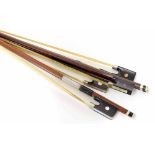 Four nickel mounted violin bows (4)