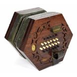 Rock Chidley English concertina, with forty-eight buttons on pierced rosewood ends, five-fold