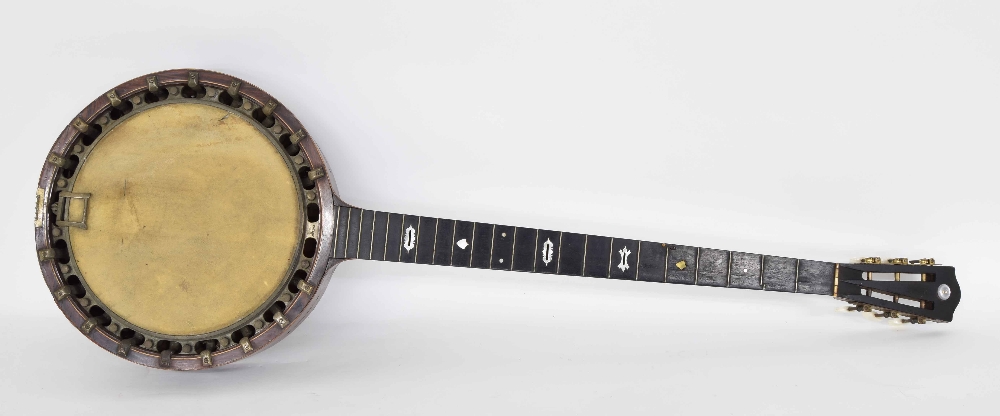 Early 20th century Frank Merton 'The Merton Banjo' five string zither banjo, soft case (at fault)