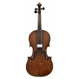 Late 19th century violin by Herrmann Schlosser, with characteristic faux cracks, 14 1/8", 35.90cm