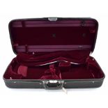 Good oblong double viola/violin case, with plush lined burgundy velvet fitted interior