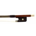 English silver mounted violoncello cane bow by and stamped L. Cocker, the stick octagonal, the ebony