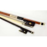 Interesting early nickel mounted violin bow, unstamped; also a contemporary nickel mounted double