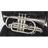 Besson silver plated 1000 Series B flat cornet, case (new/old stock)