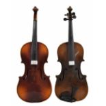 Violin stamped Hopf below the button, 13 7/8", 35.20cm; also another violin labelled Stradivarius,