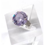Brusidue, Italy 18ct white gold lilac gem set solitaire ring with diamond set shoulders, 14mm, 9.