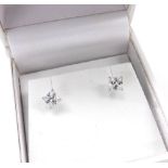 Pair of 9ct white gold cz princess-cut ear studs, boxed
