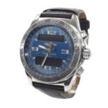 Breitling B1 stainless steel gentleman's wristwatch, ref. A68362, serial no. 3O28O3, blue dial,