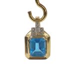 14ct blue gem set and diamond yellow gold pendant, 5.3gm, 26mm x 16mm