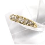 Antique 18ct claw set five stone diamond ring, Birmingham 1910, round old-cut diamonds, estimated