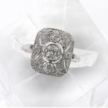 Art Deco style 18ct white gold diamond plaque ring, estimated 0.65ct approx, cluster 14mm x 12mm,