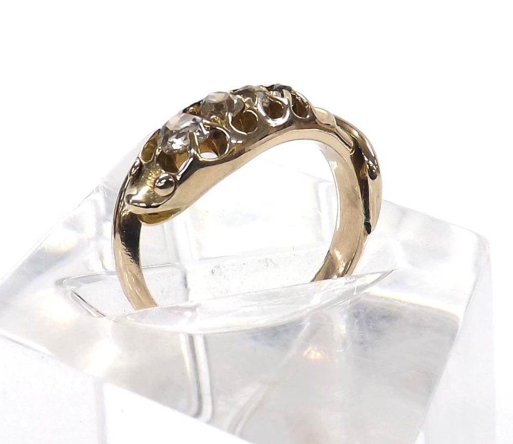 Antique old-cut diamond set snake design yellow gold ring, maker 'KWH', 6.6gm, ring size Q