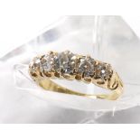 18ct claw set old-cut five stone diamond ring, 0.83ct approx, clarity SI1/2, colour G-I, ring size