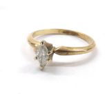 Yellow gold marquise shape solitaire diamond ring, 1.9gm, ring size L