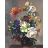 Stuart Somerville (1908-1983, British) - still life of flowers, signed, oil on board, 11.5" x 9.25"