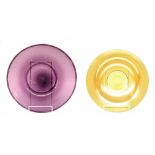 WMF Myra iridescent glass pedestal bowl, 13" diameter, together with an amethyst glass charger