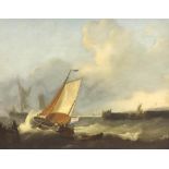 Continental School (19th century) - boats off a wooden quayside, in a swell, indistinctly signed,