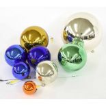 Eight Victorian glass witches balls, in various colours, largest 6" diameter (8)
