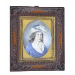 Miniature School (19th century) - oval portrait of a lady, 2.15" x 1.75" approx, within a pressed