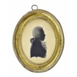 Silhouettes (19th century) - oval portrait profile of a gentleman, with a pressed gilt metal applied