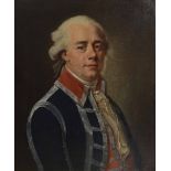 English School (18th century) - portrait of a gentleman half length wearing a blue coat and red