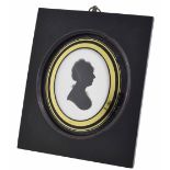 Silhouette (19th century) - profile portrait of a lady painted on plaster, with an eglomise convex