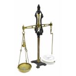 19th century iron and brass balance scales, by Parnall & Sons, Bristol, the plate also labelled '