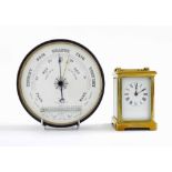 Carriage clock timepiece with R&C trademark to the back plate, within a brass case, 5" high,