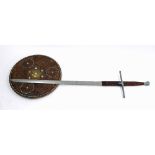 Replica Braveheart sword with a suede leather bound handle, 52" long overall, together with a
