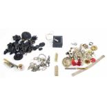 Quantity of costume jewellery, to include a small quantity of jet items and further silver