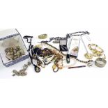 Assorted costume jewellery, silver items etc