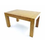 G Plan bird's eye maple low coffee table with brass inlay upon square legs, 31" wide, 20" deep, 16.