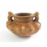 Pre-Columbian Colima pot, 5" wide, 3" high