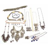 Bedouin Jewellery - nine white metal necklaces, together with four bead and charm necklaces (13)